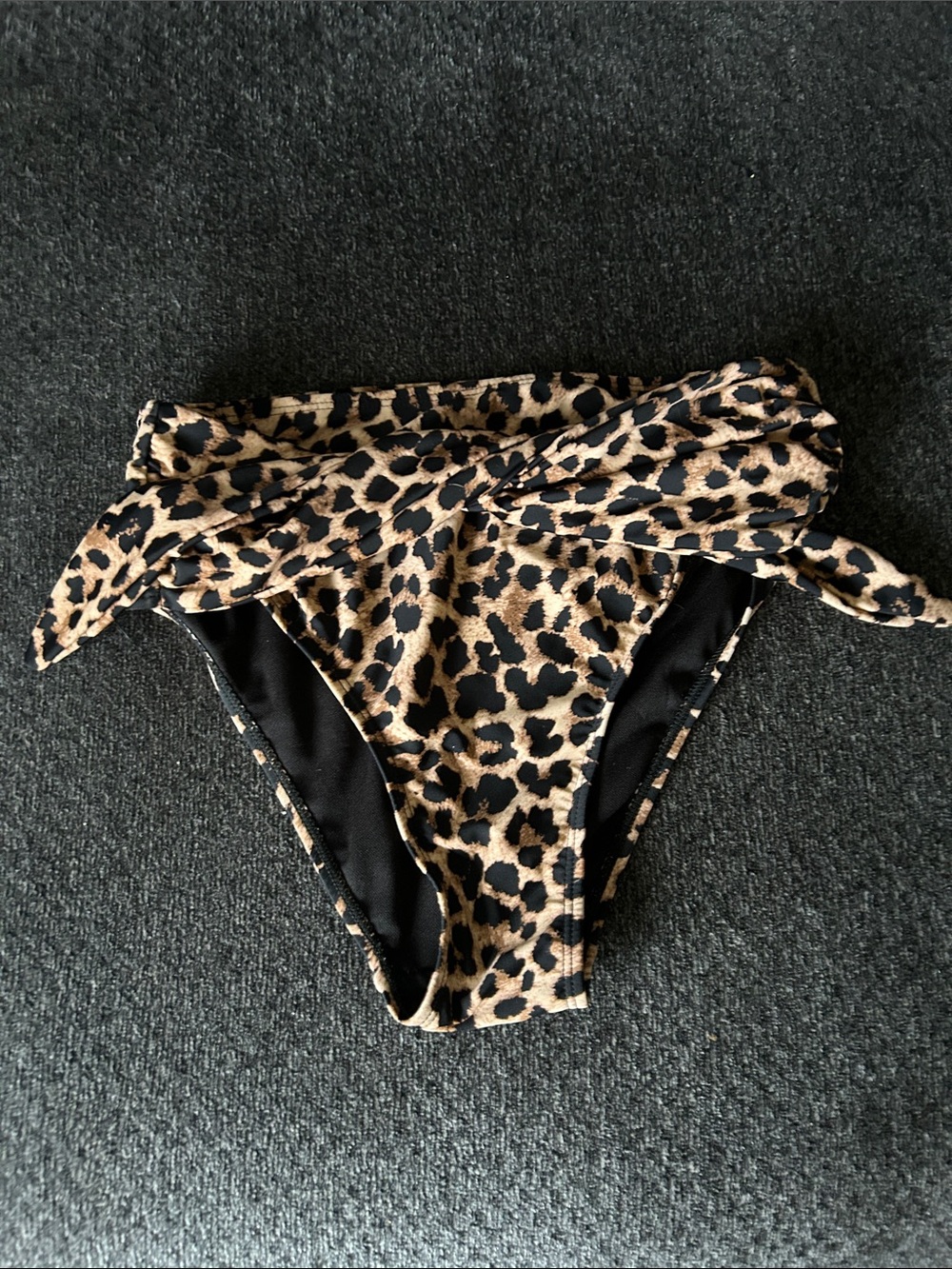 Leopard Print Tie-Side Bikini Bottom - Tan & Black